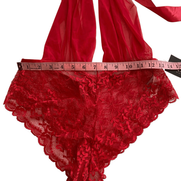 Oh La La Cherie Aria Mesh Plunge Halter Teddy One Size Red - Picture 5 of 5